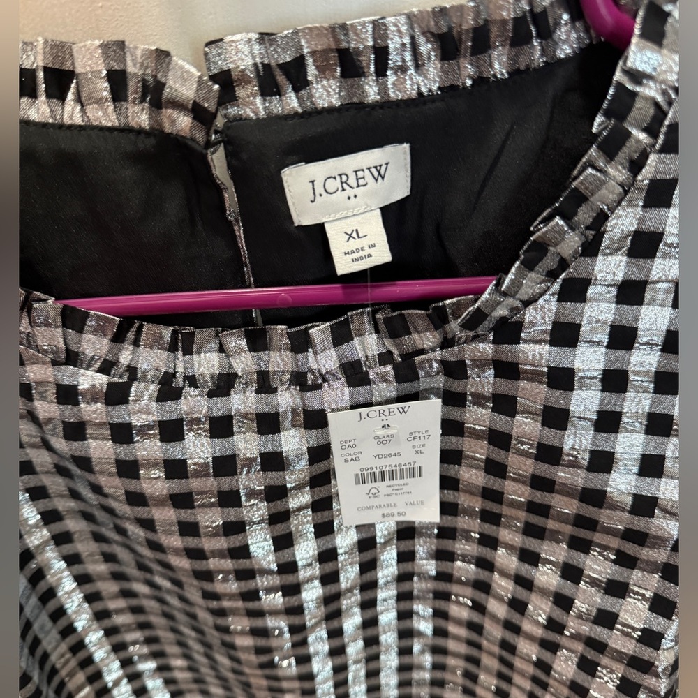 NWT silver shimmer and black gingham top - Picture 2 of 3